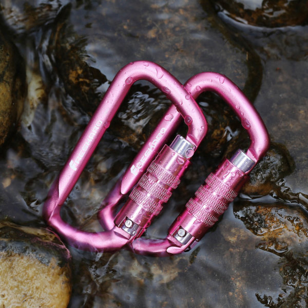 12kN Auto-locking Pink Carabiner 2pack on Rocks