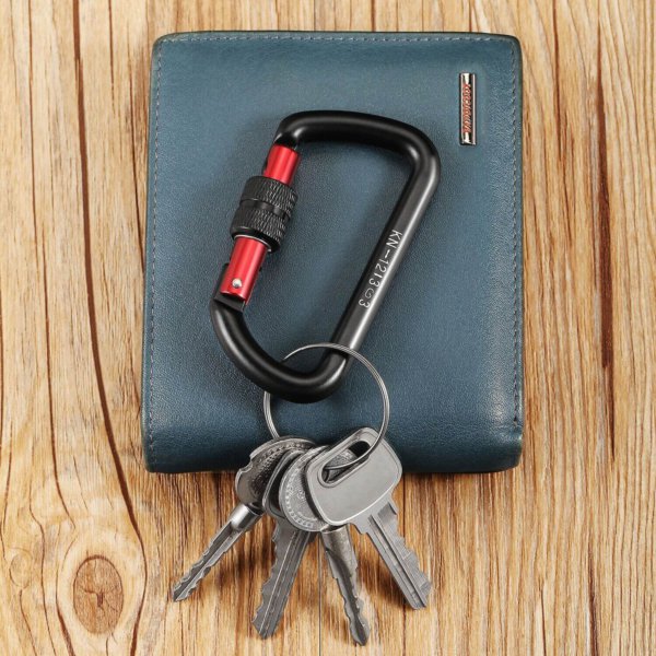 12kN Screw-locking D Carabiner Black Keyring