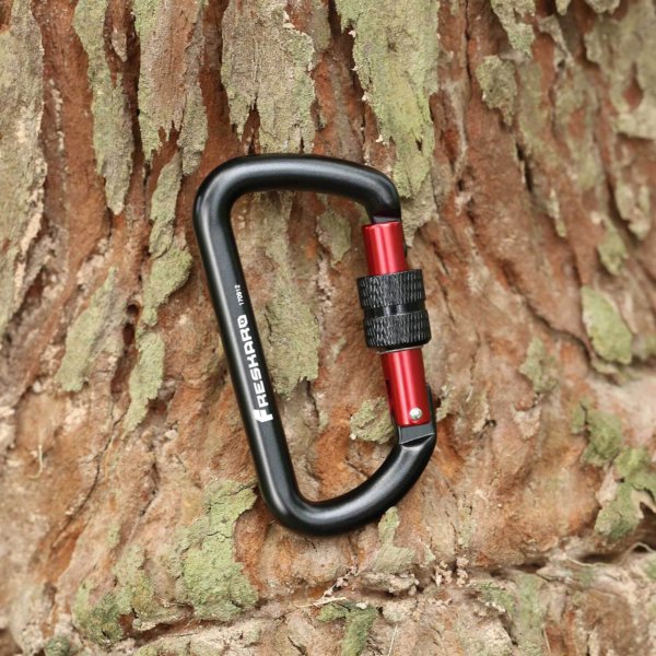 12kN Screw-locking D Carabiner Black on Tree