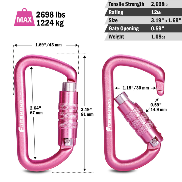 12kN Auto-locking Pink Carabiner Dimension