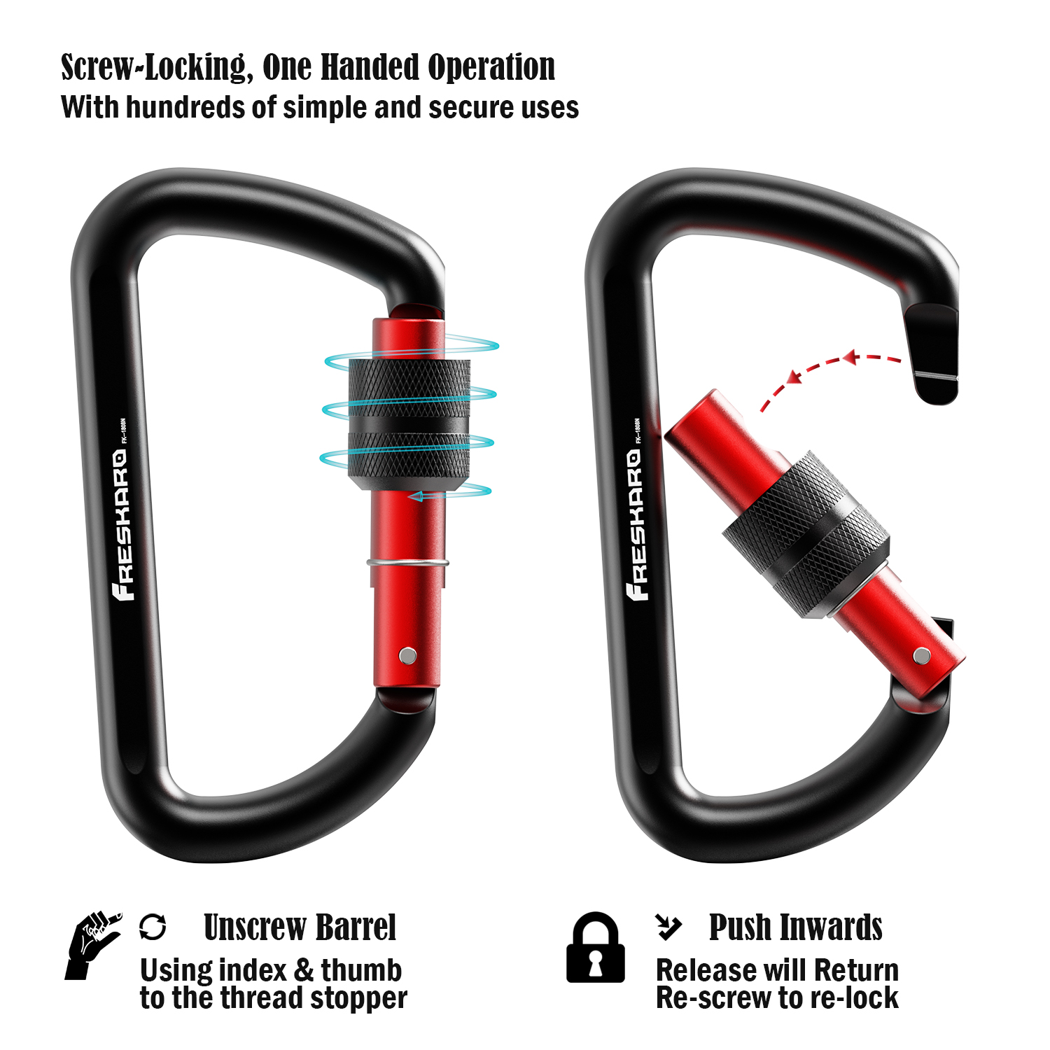 RALLT 12kn Aluminum Screw Gate Locking Carabiners - Heavy Duty, 2,697-pound Rating for Hammocks, Camping, Hiking & Utility (Aluminum, 2-Pack)