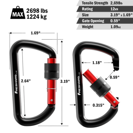 25kN Screw Lock Carabiner Clip climbing Approved - FresKaro™