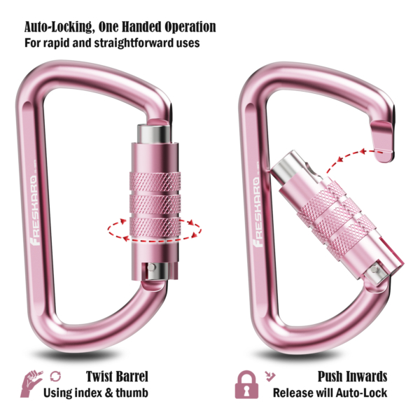 12kN Auto-locking Carabiner Pink