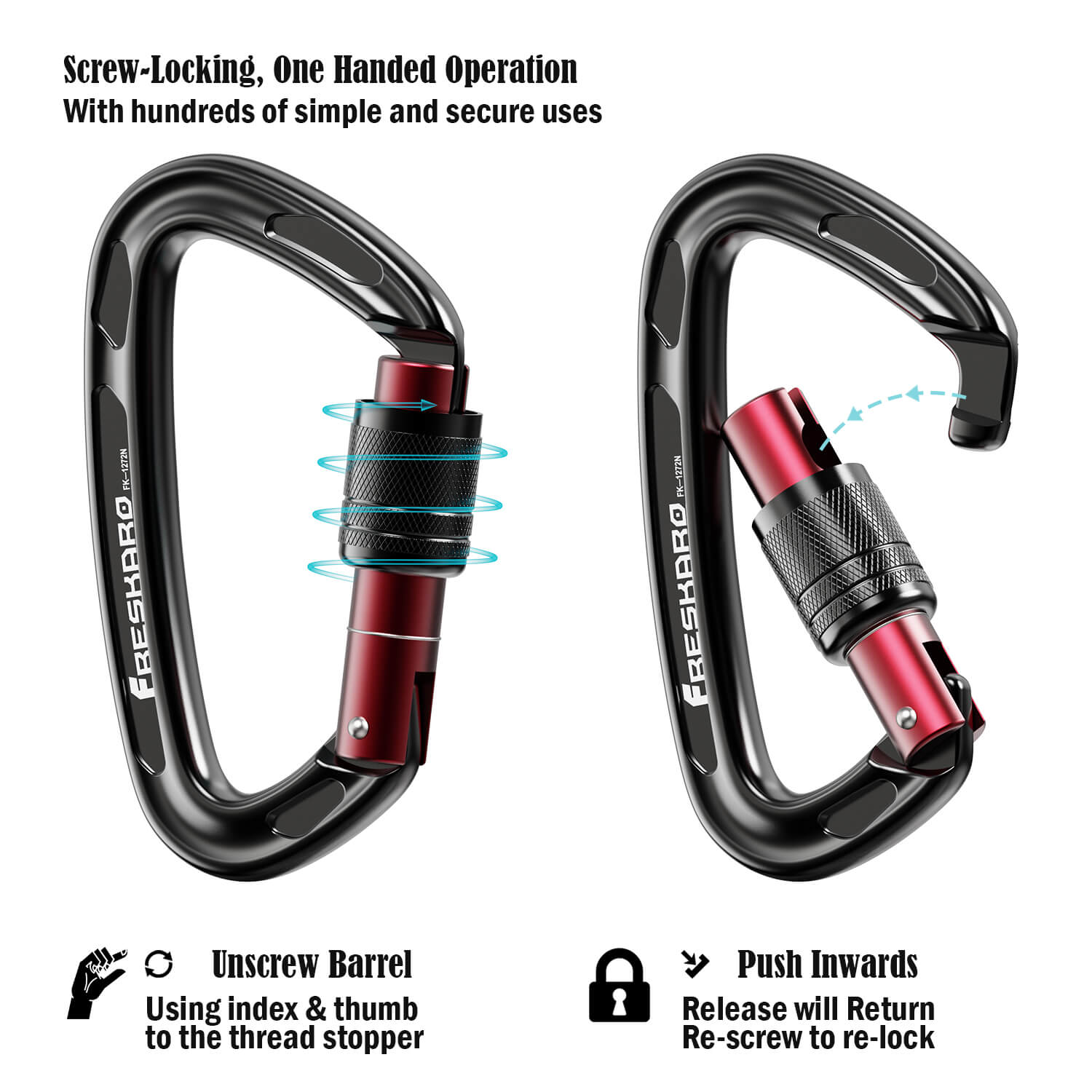 25kN Screw Lock Carabiner Clip climbing Approved - FresKaro™