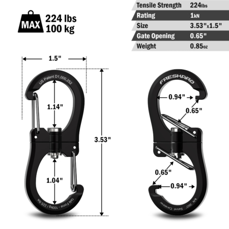 1kn swivel carabiner dimension details