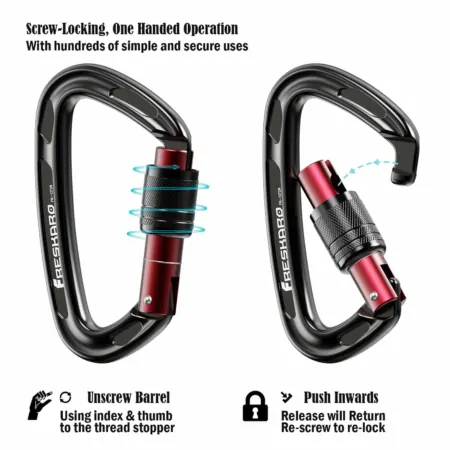 FresKaro 3inch 12kn Twist Locking Carabiner Clips, Weight Rating 1224kg, Auto-Lock Aluminum Carabiners Heavy Duty, for Hammocks, Yoga Swing, Camping